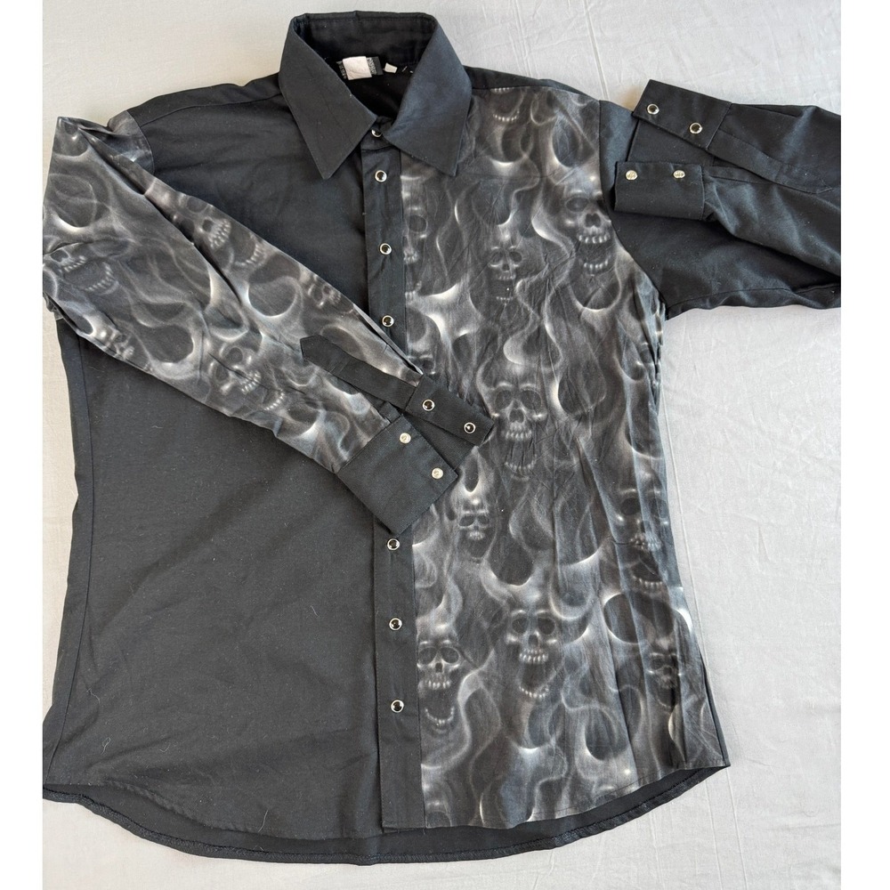 Vintage‎ Shrine Of Hollywood Skull Shirt Men's XL Gothic Rockabilly Pearl Snap
